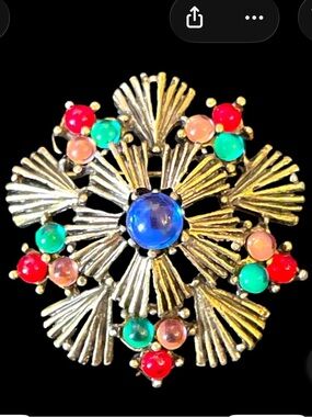 Vintage Starburst Brooch Pin in Multicolor Jelly Cabochons